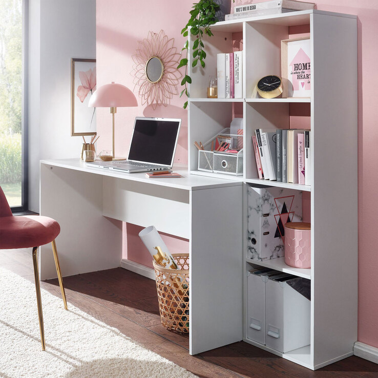 Schreibtisch mit Regal 170 x 144 cm Weiß
