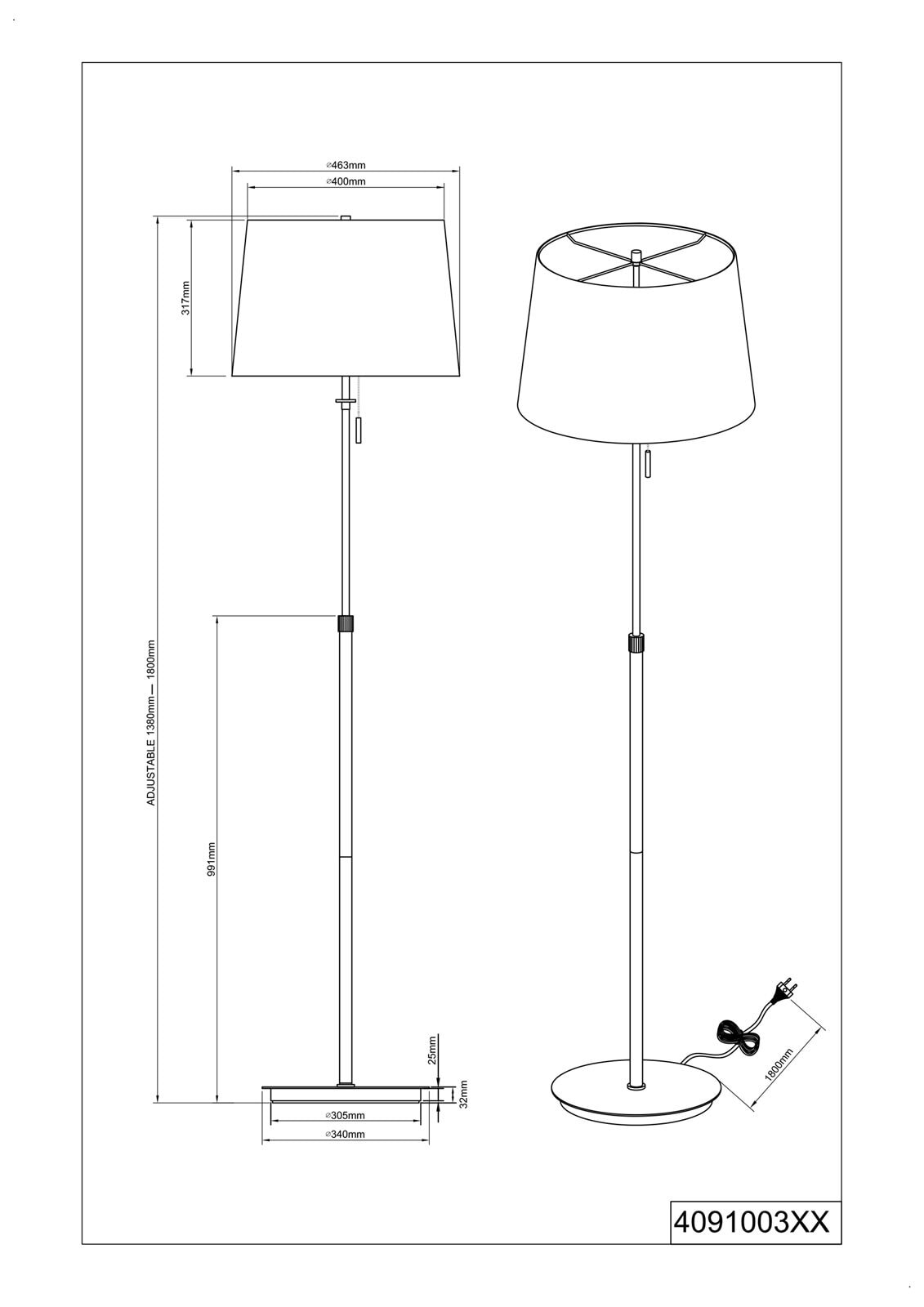 TRIO Retrofit Stehlampe LYON nickelfarbig