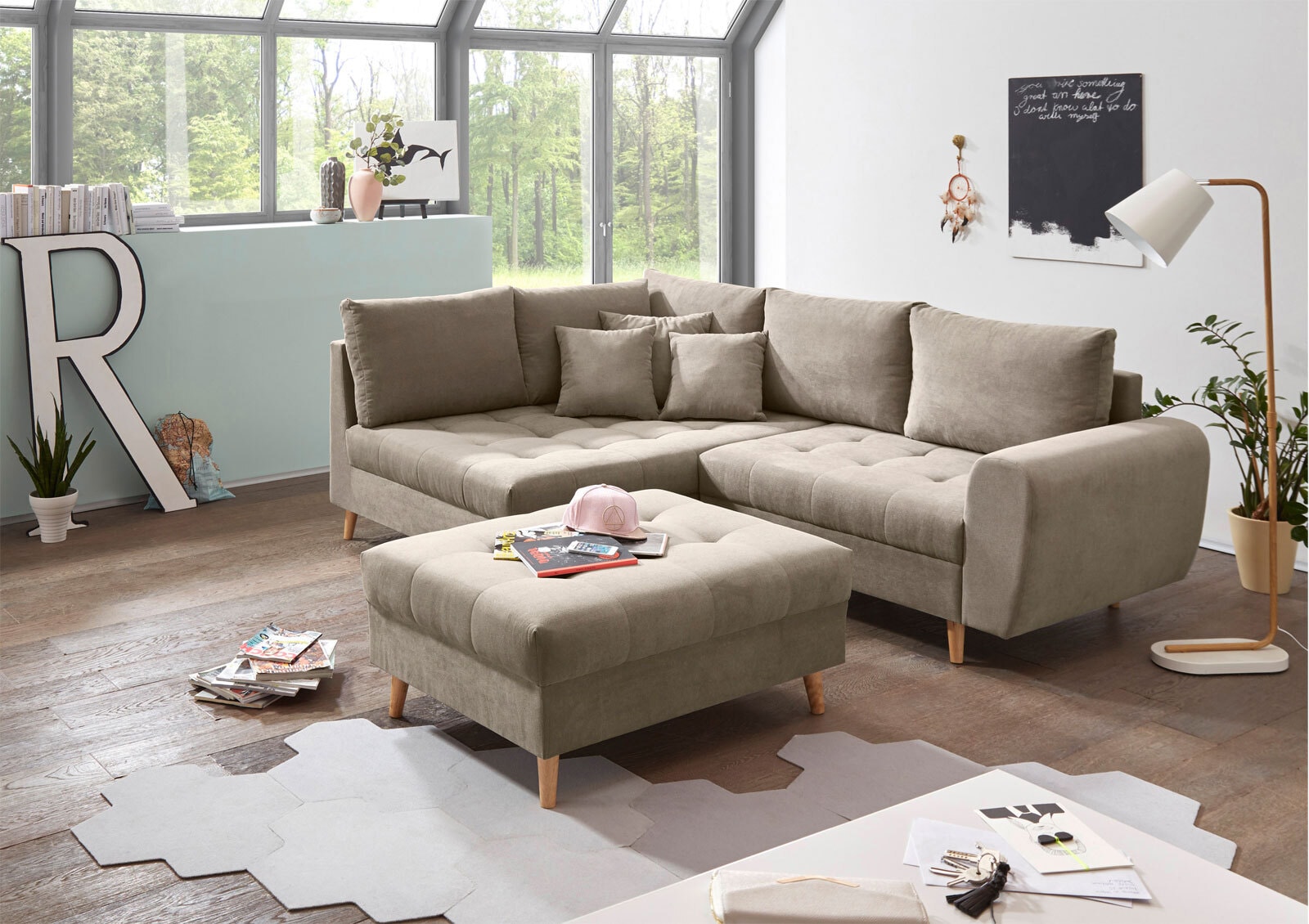 Ecksofa mit Hocker AMALIA L sand