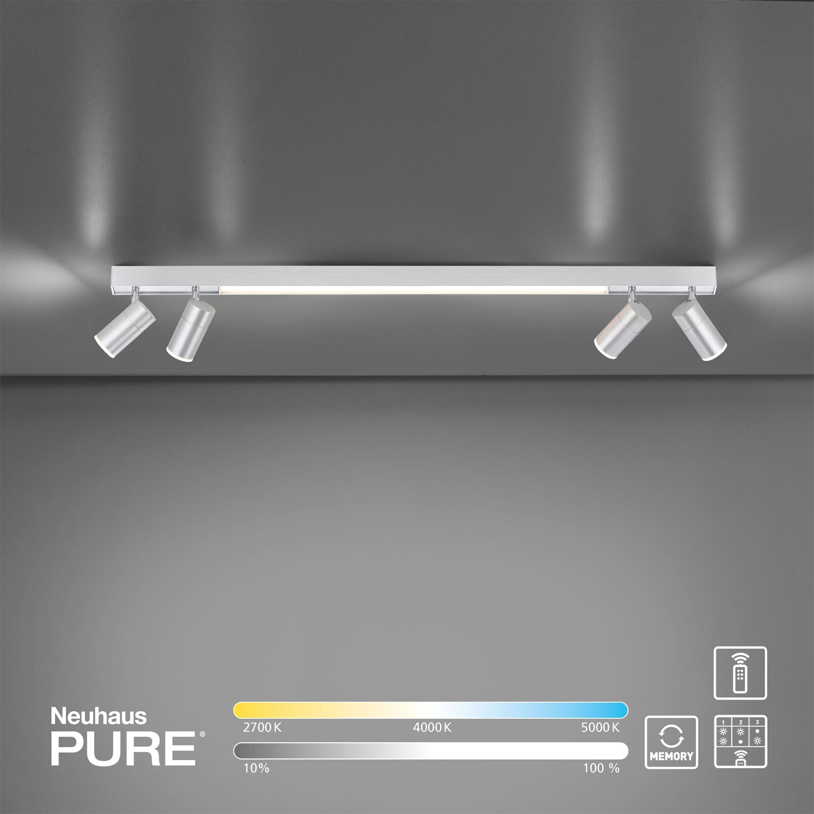 Paul Neuhaus LED Deckenlampe mit 4 Spots PURE-LINES alufarbig