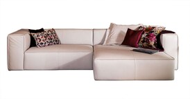 die sofamanufaktur Rundecke Lederbezug 300 x 164 cm eisgrau