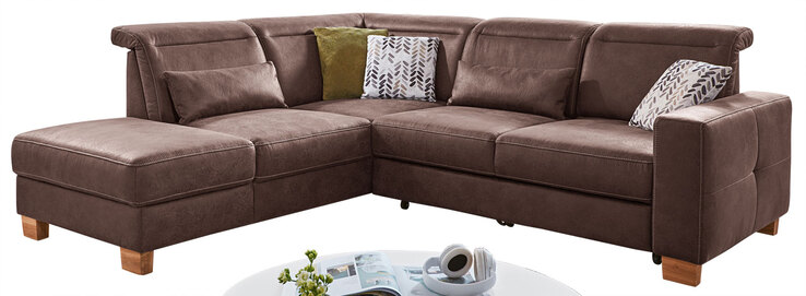 vito Ecksofa CANBERRA 233 x 255 cm mit Schlaffunktion rechts Stoffbezug cognacbraun