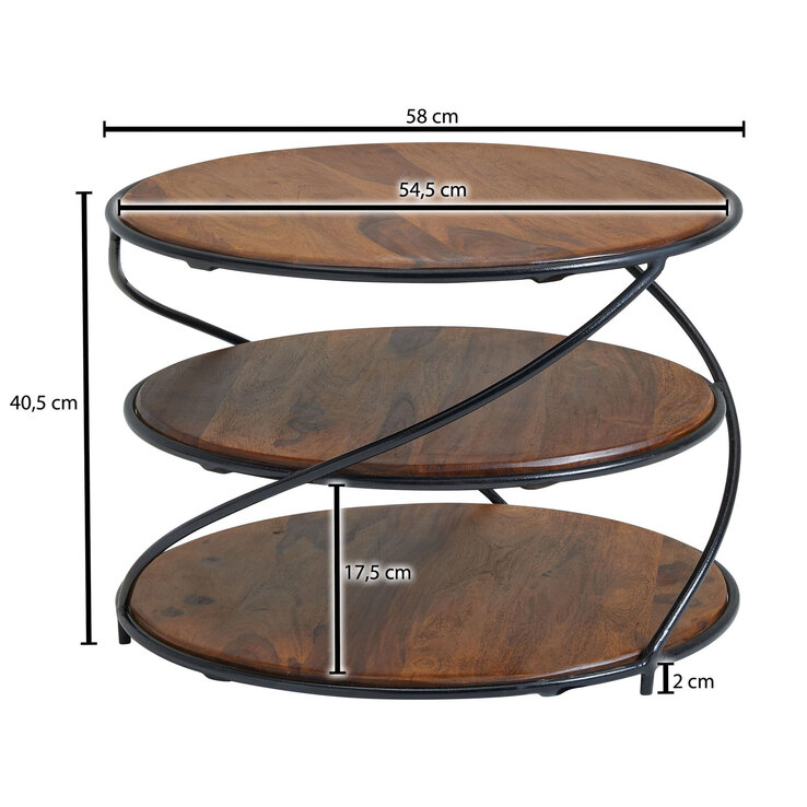 CASAVANTI Couchtisch rund 58 cm Schwarz/ Sheesham massiv