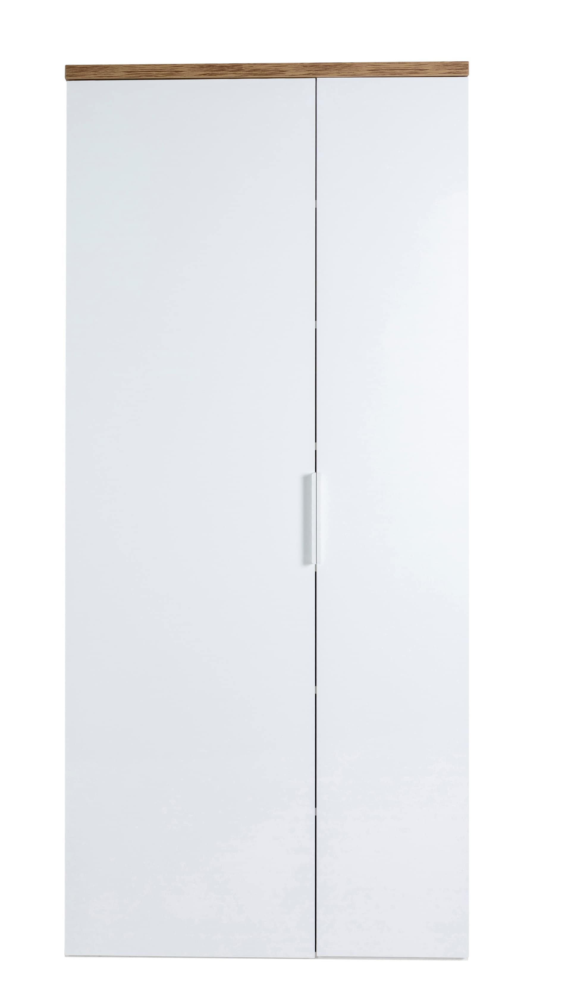 Garderobenschrank MUNDI 83 x 189 cm Weiß Hochglanz/Eiche-Riviera-Dekor