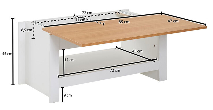 Couchtisch 85 x 47 cm weiß/ braun