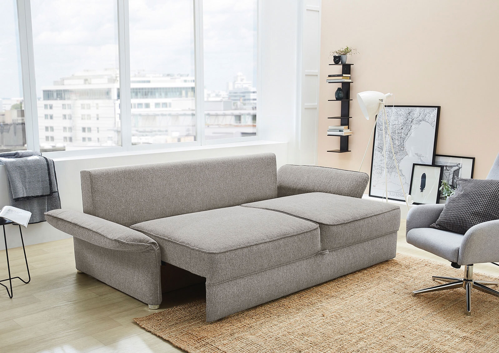 Schlafsofa LENNY 215 cm Stoffbezug beige