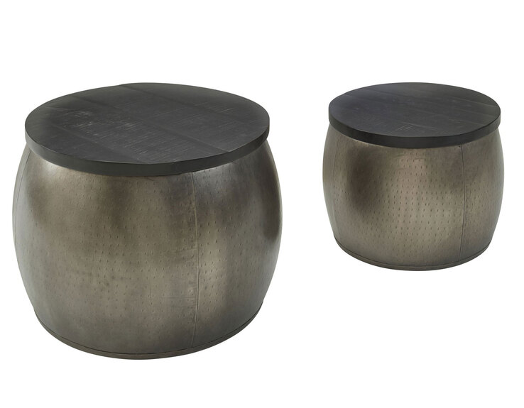 Couchtisch rund 2er Set Silberfarbig/ Schwarz