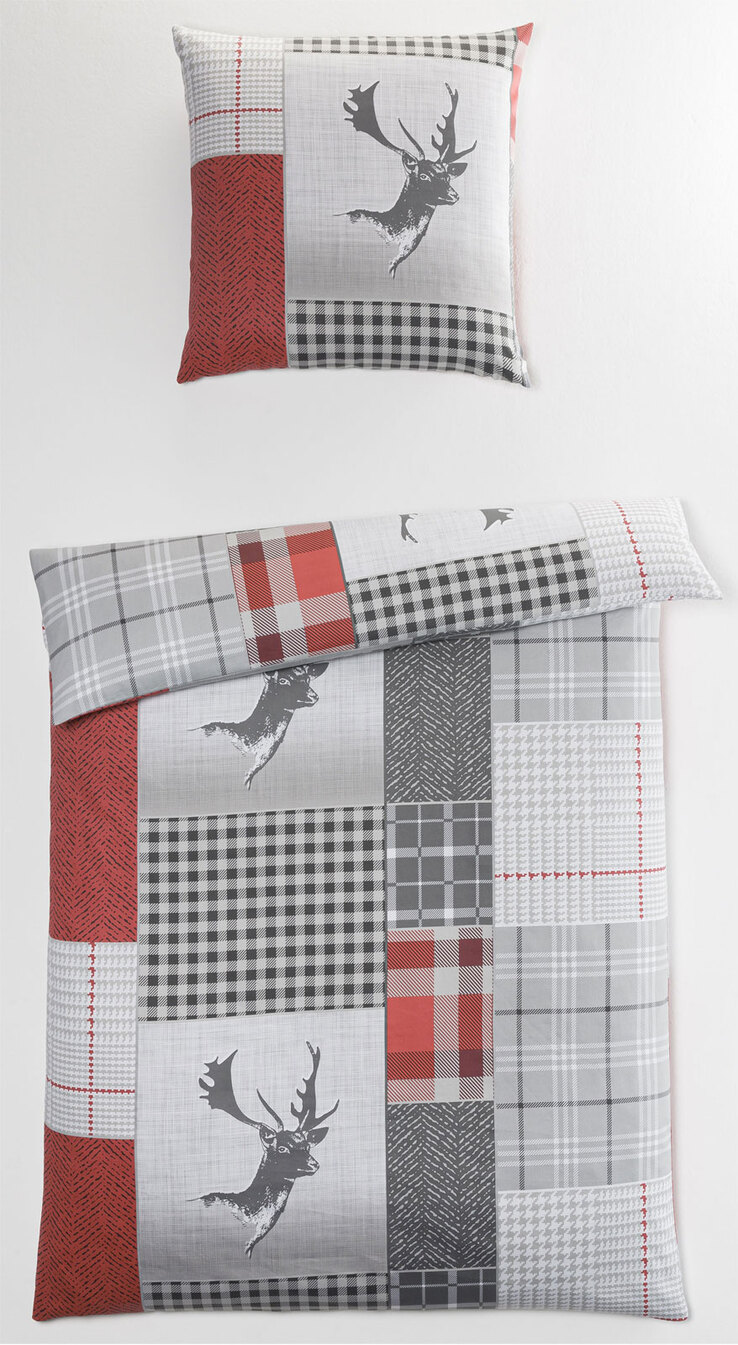casaNOVA Satin-Bettwäsche HIRA 135 x 200 cm grau/rot