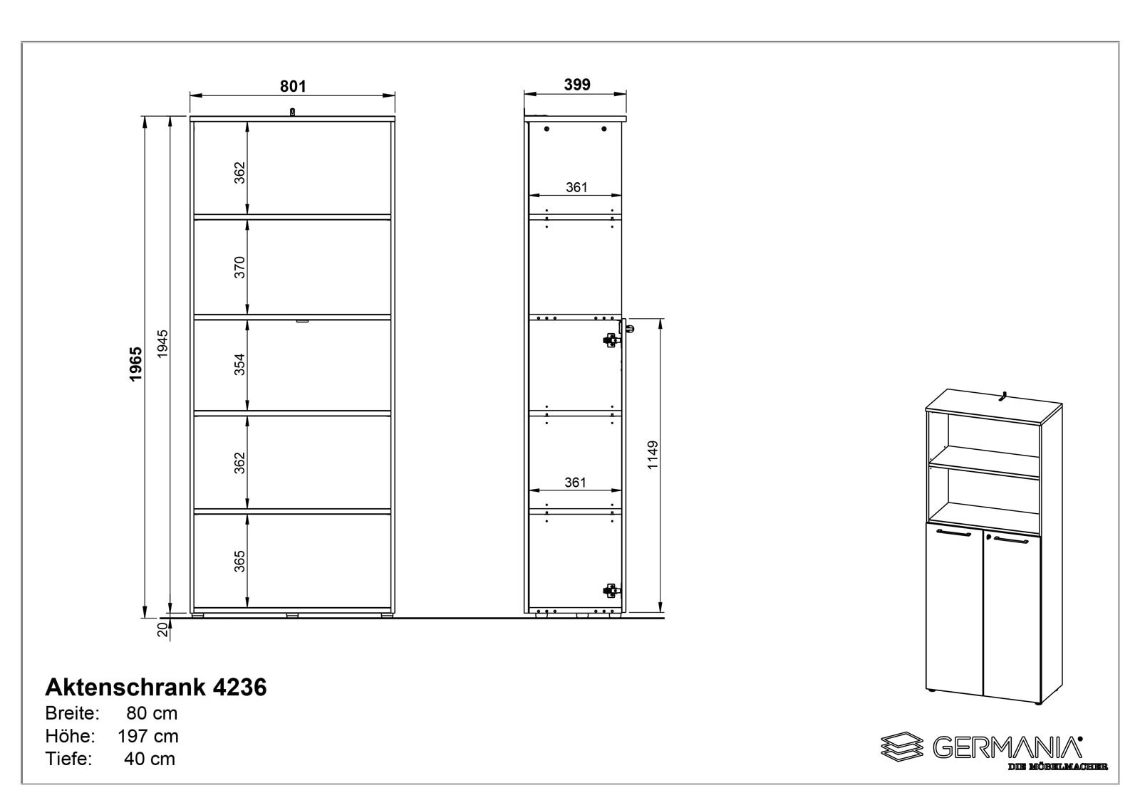 CASAVANTI Aktenschrank ISORNO 80 cm Lichtgrau