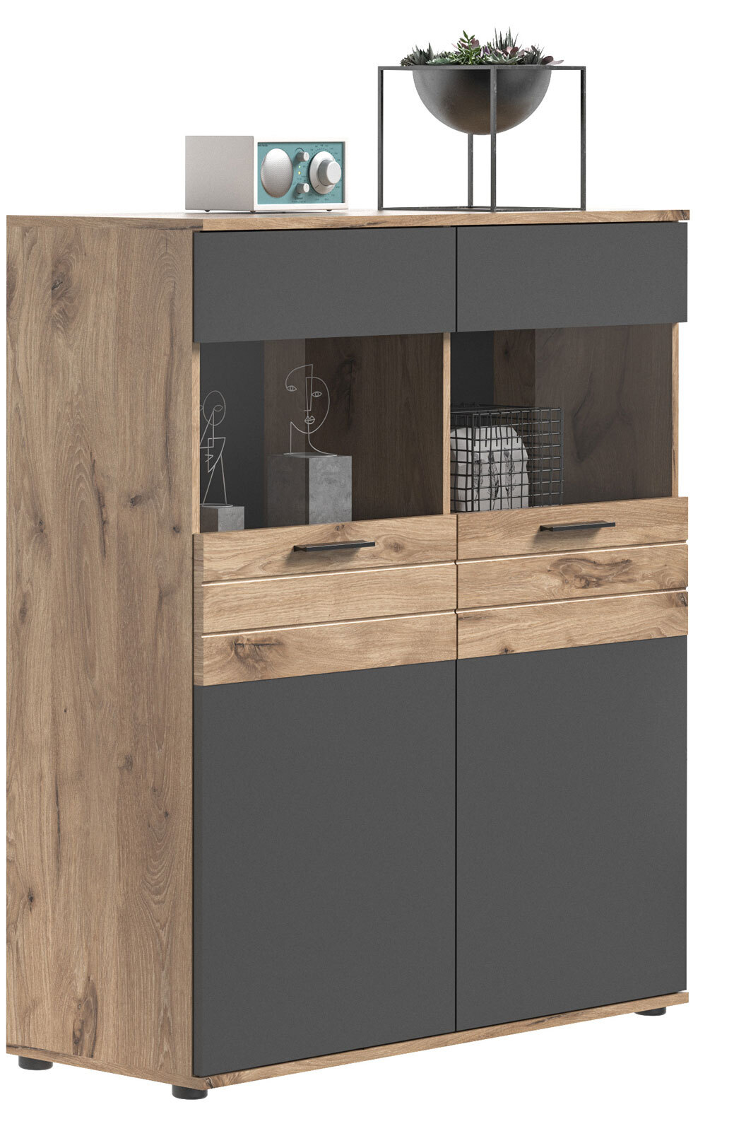 Highboard MASON 110 x 122 cm braun/ grau