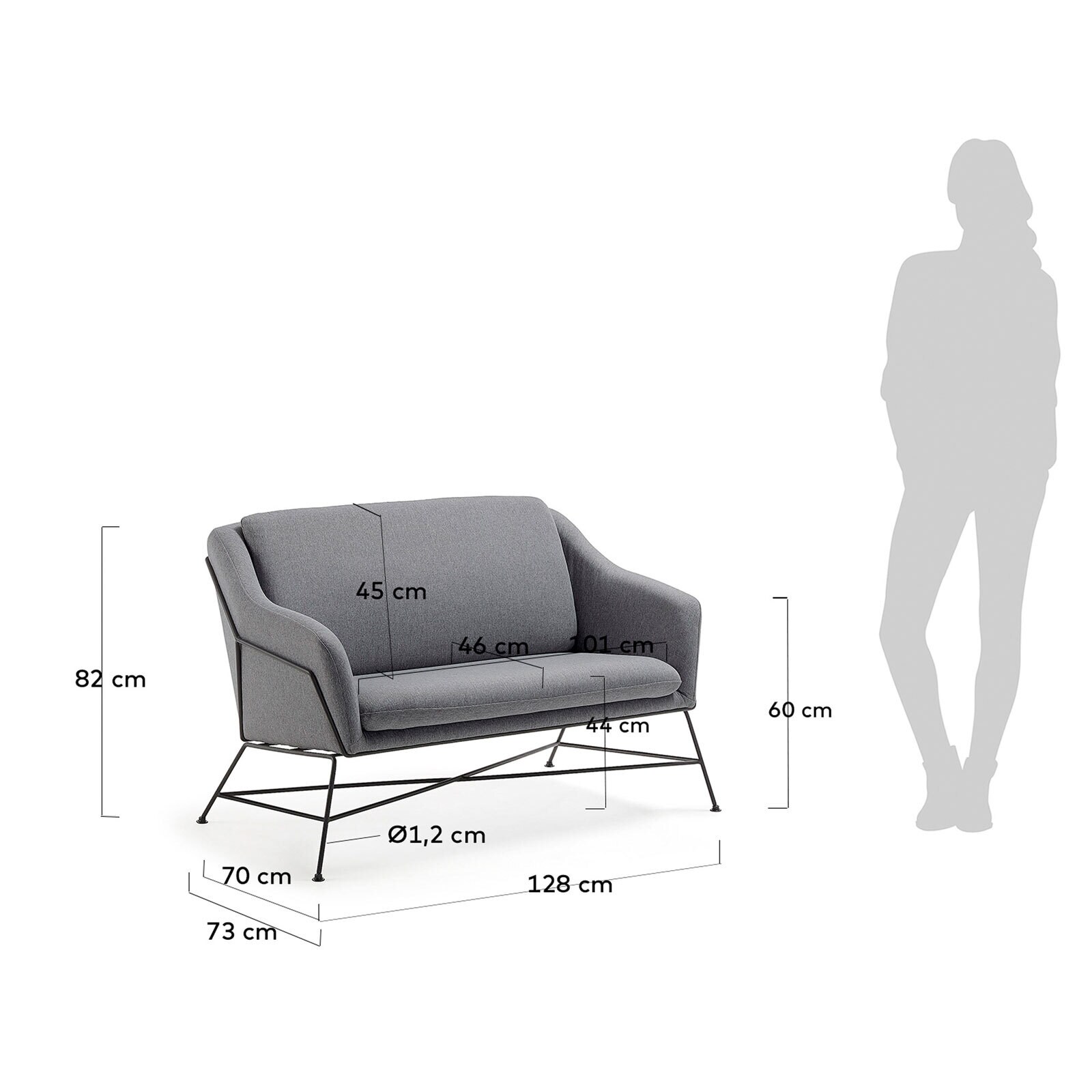 Kave Home Sofa 2-Sitzer BRIDA dunkelgrau