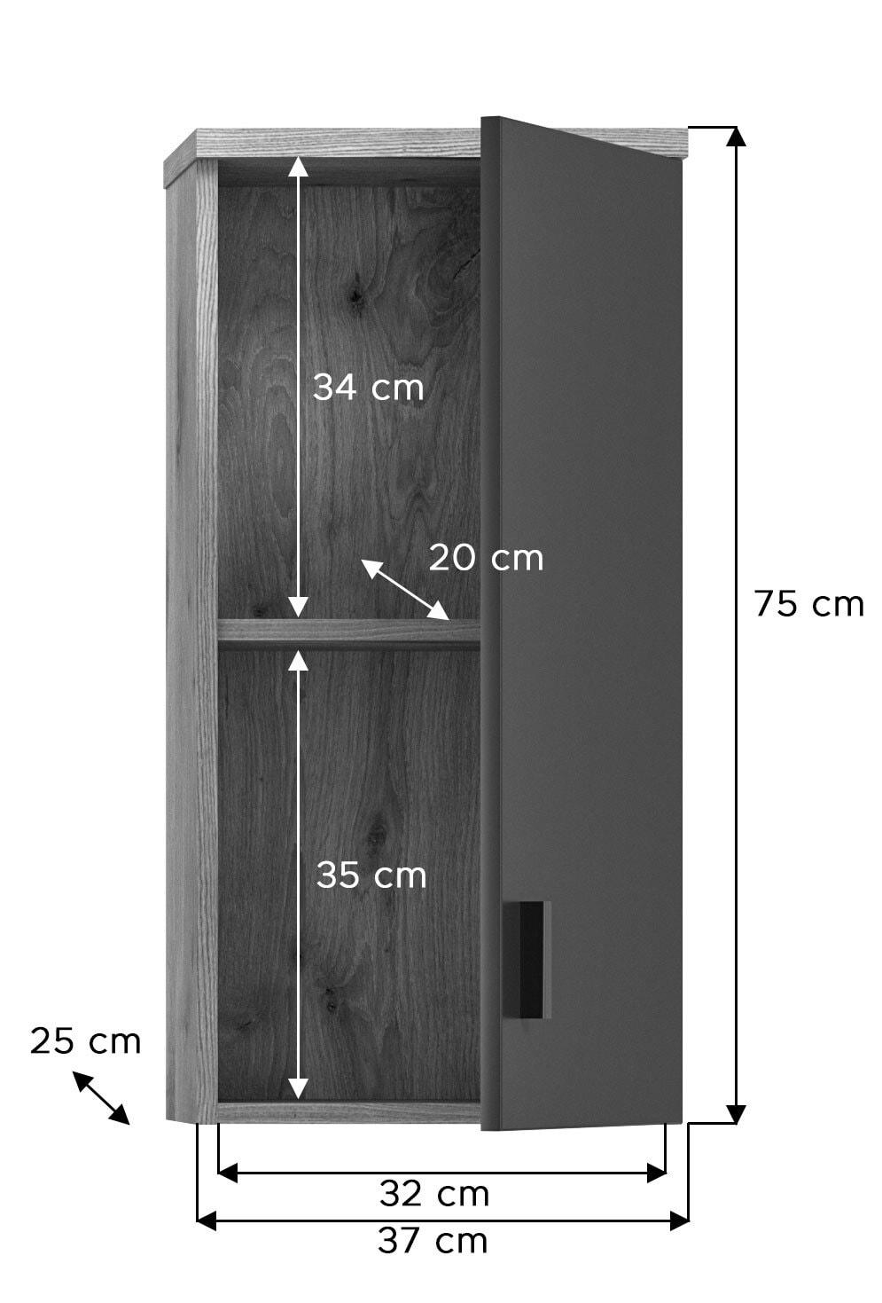 Hängeschrank GRADO 37 x 75 cm Eiche/ Grau