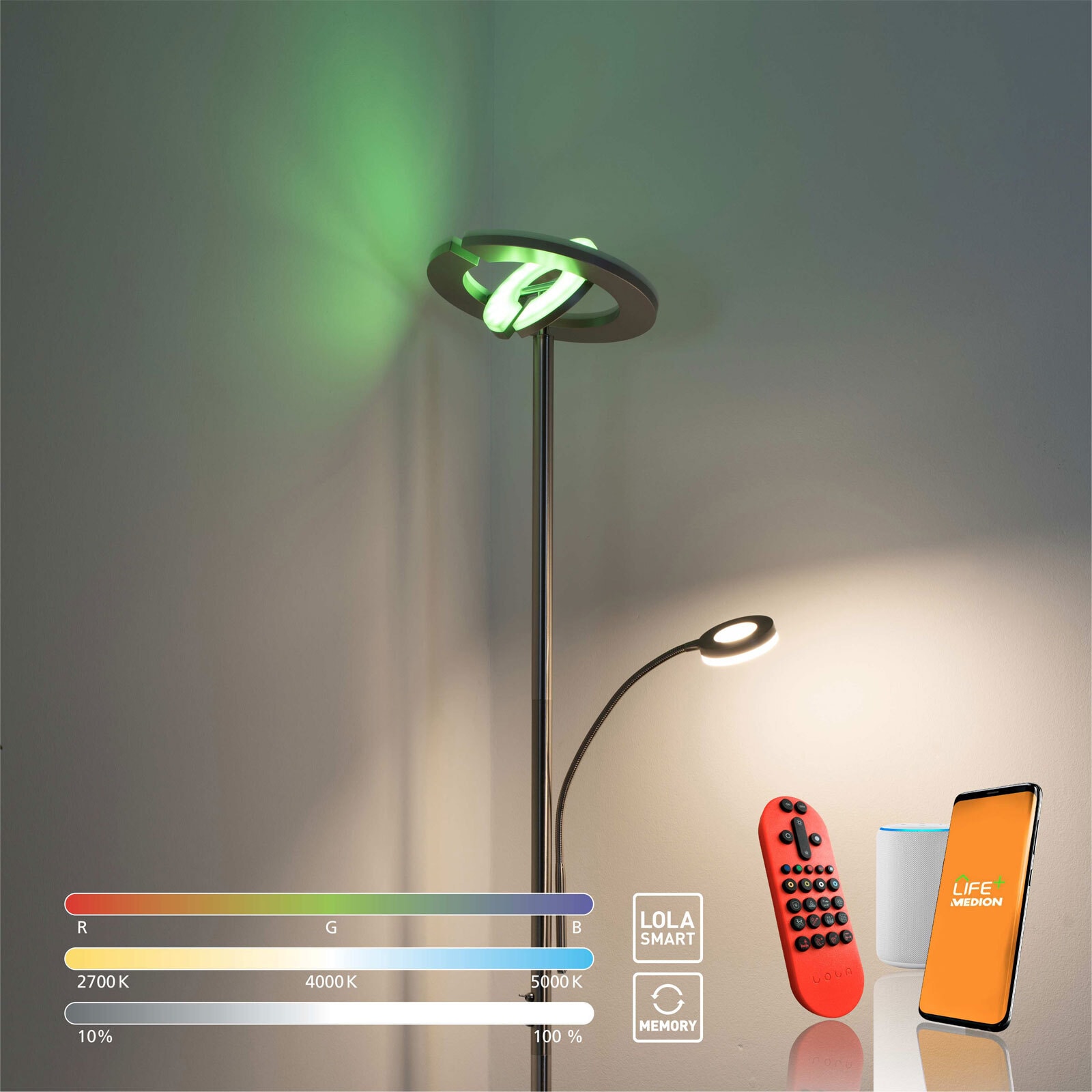 JUST LIGHT LED Stehlampe mit Leselampe LOLAsmart-ROCCO