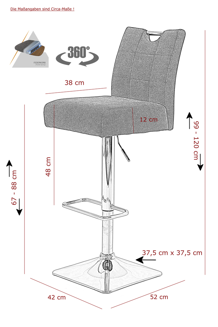 Barhocker STANLEY 2er Set höhenverstellbar anthrazit