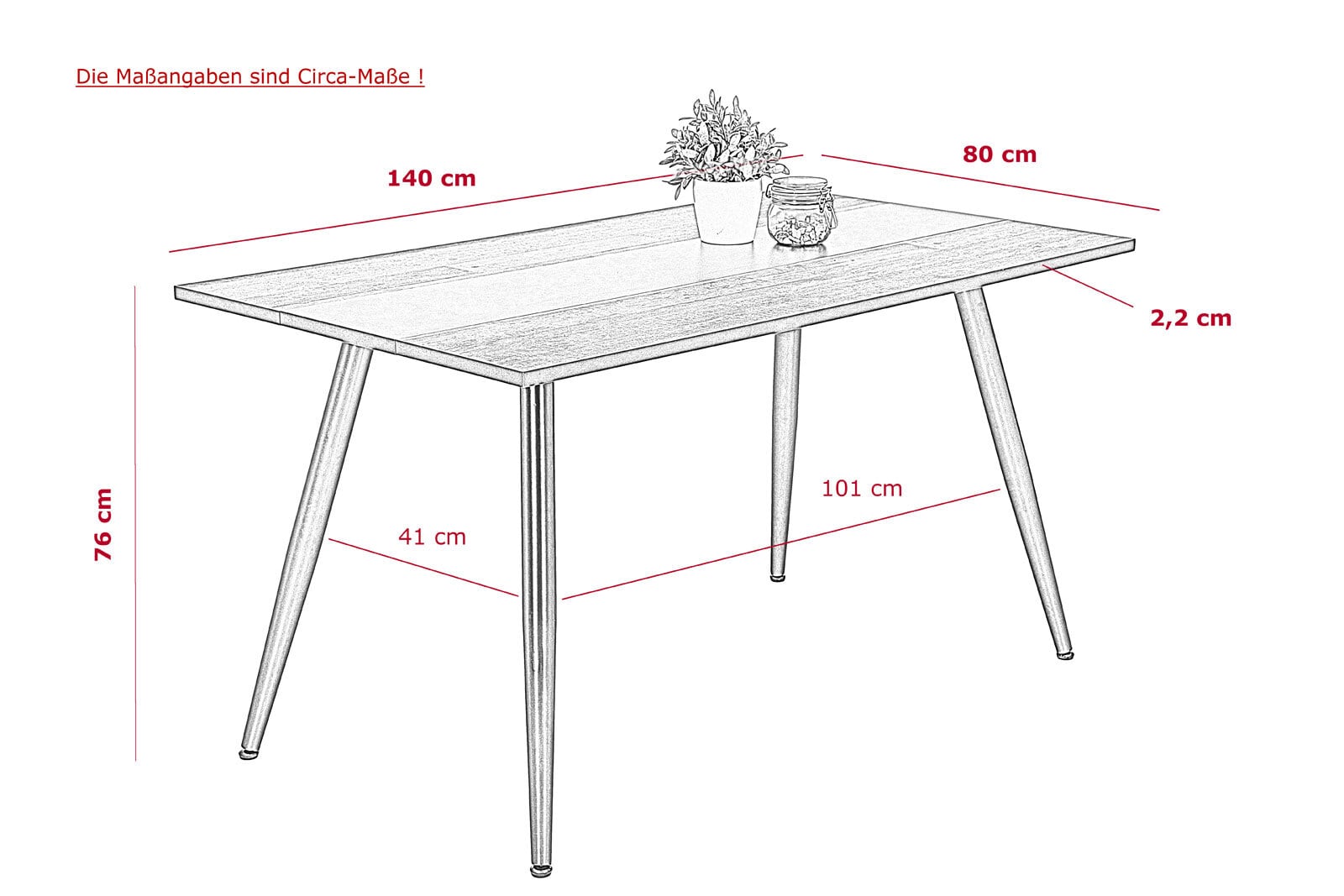 Esstisch JANINA 140 x 80 cm betongrau 