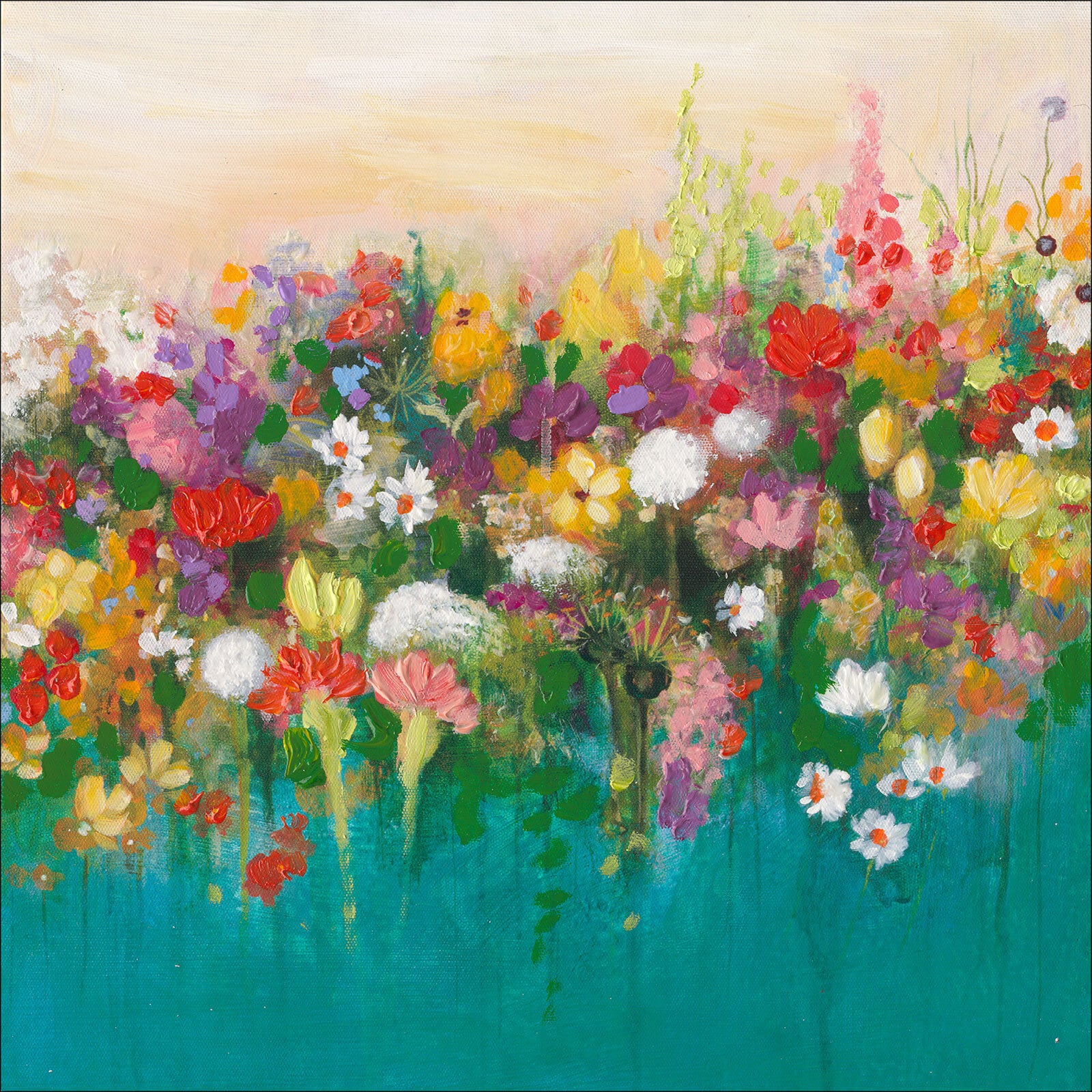 PRO ART Handpainting Bild BUNCH OF FLOWERS VI 40 x 40 cm Leinwand mehrfarbig