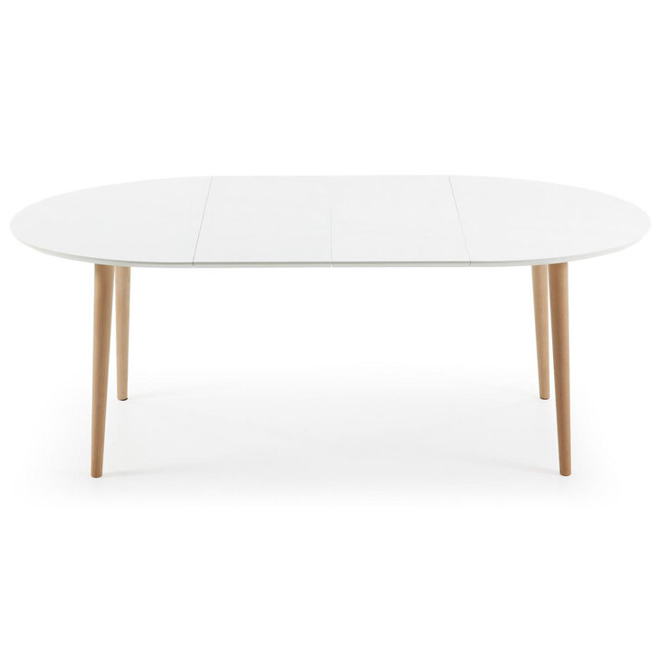 Kave Home Esstisch oval OQUI 120-200 x 90 cm Buche weiß