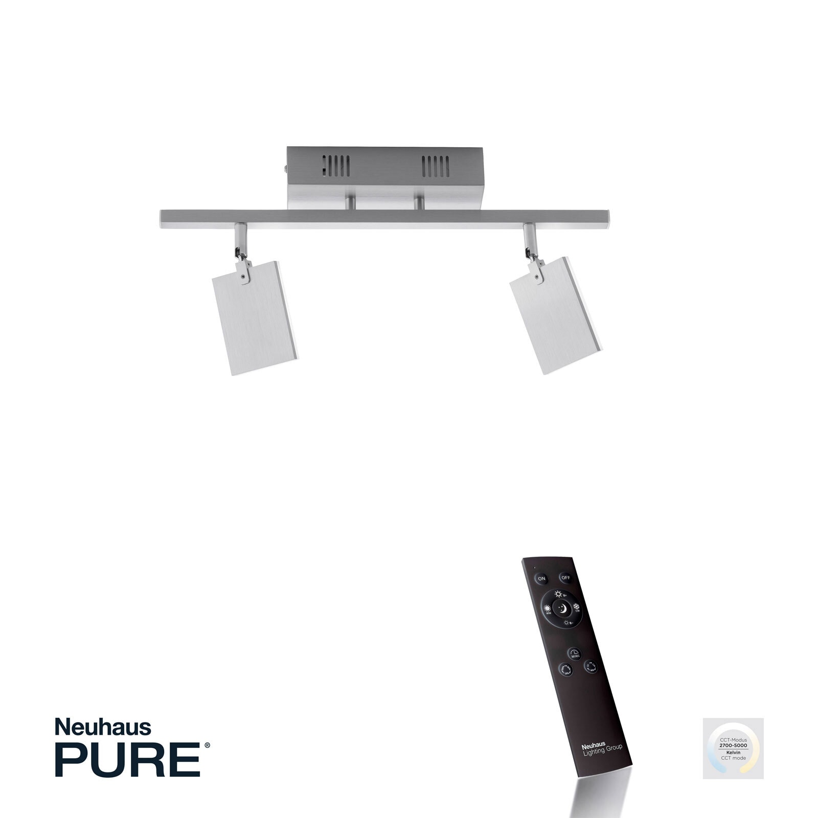 Paul Neuhaus LED Deckenlampe mit 2 Spots PURE-MIRA alufarbig