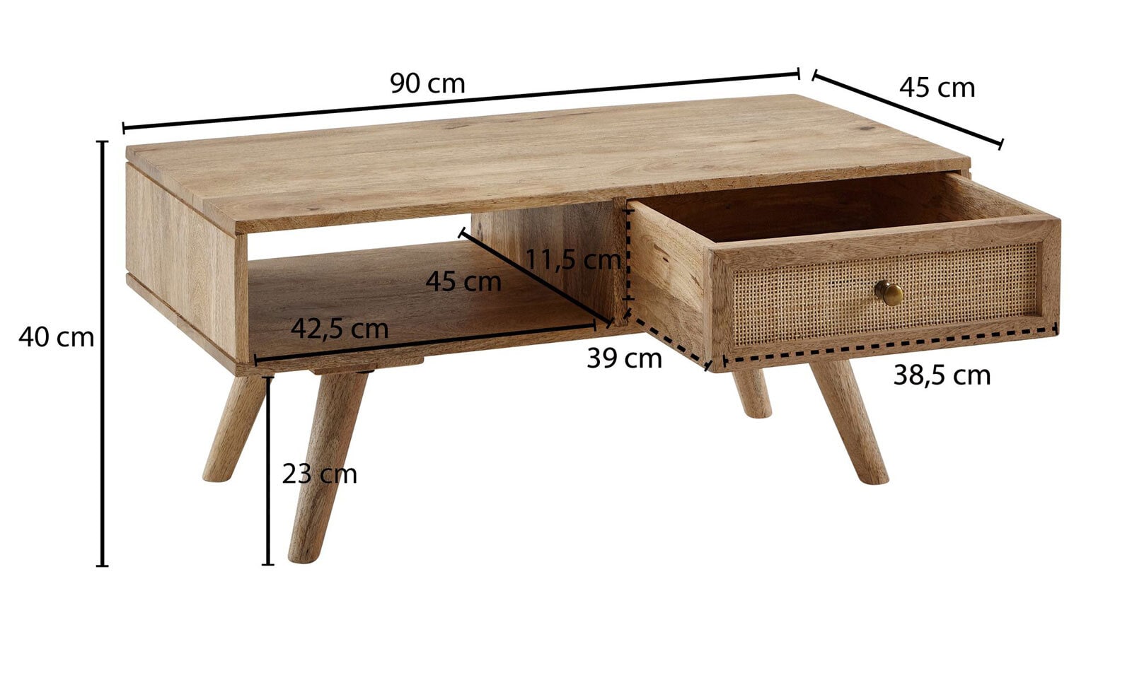 Couchtisch 90 x 45 cm Mango massiv