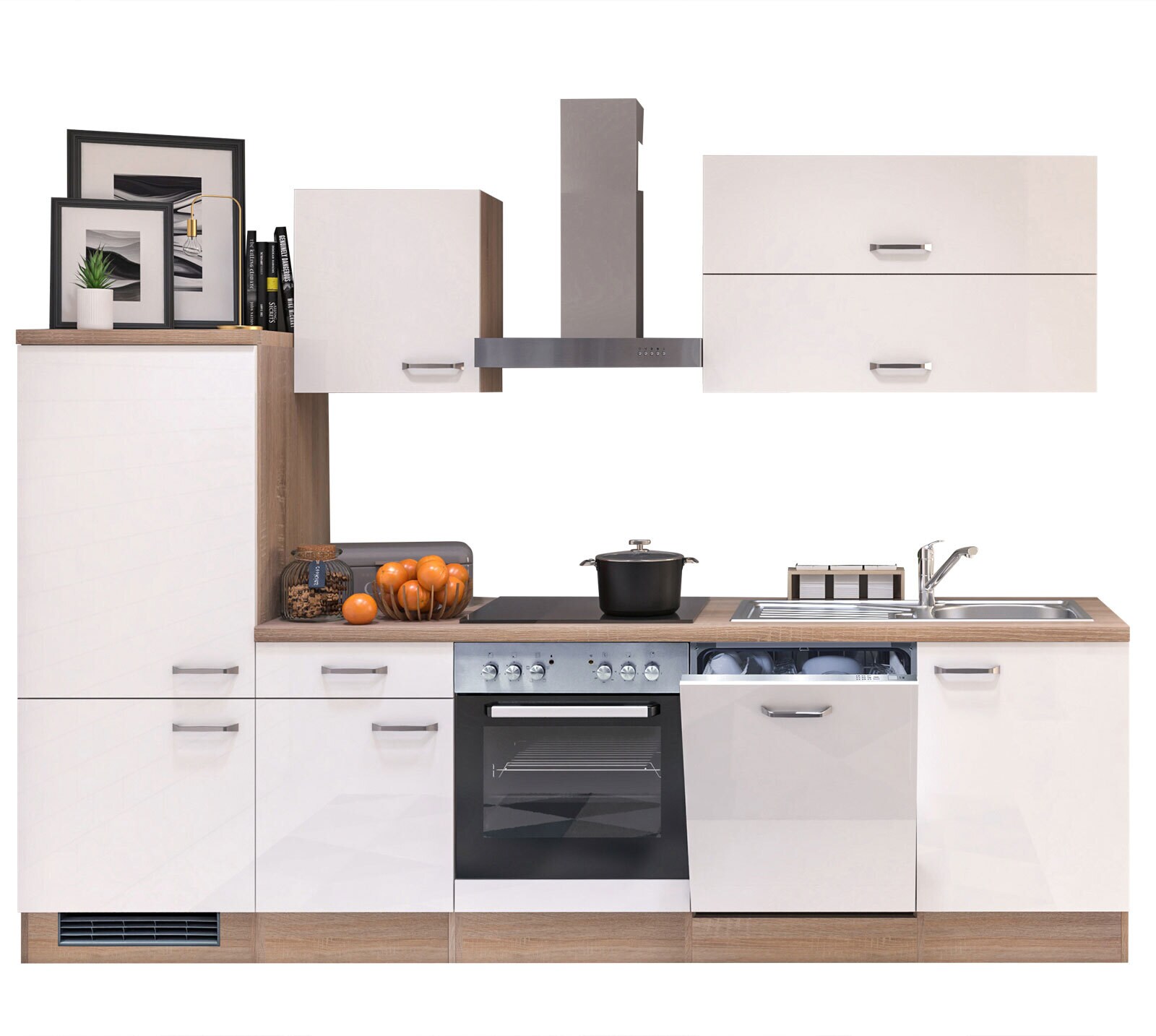 Küchenblock LUKE 280 x 60 cm Weiß Hochglanz / Sonoma Eiche