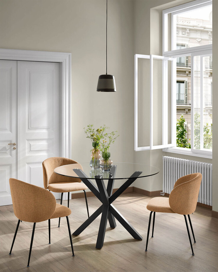 Kave Home Esstisch rund ARGO 119 cm schwarz/Klarglas
