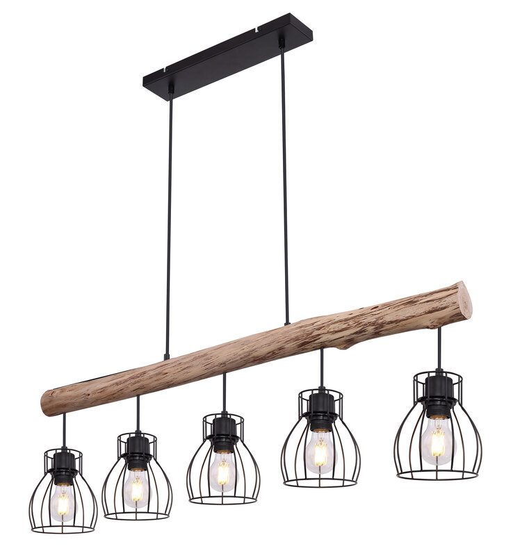 GLOBO Retrofit Balkenpendel MINA 104 cm schwarz/naturfarbig