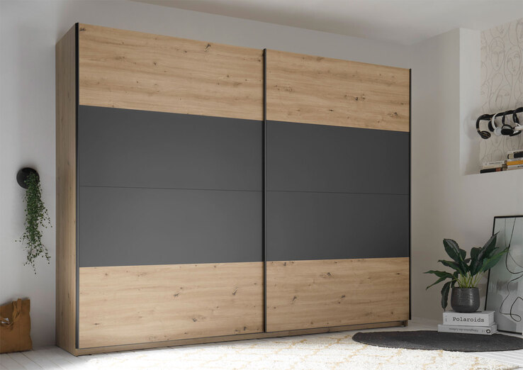 LIV`IN Schwebetürenschrank CORDOBA Artisan Eiche / Graphit Dekor