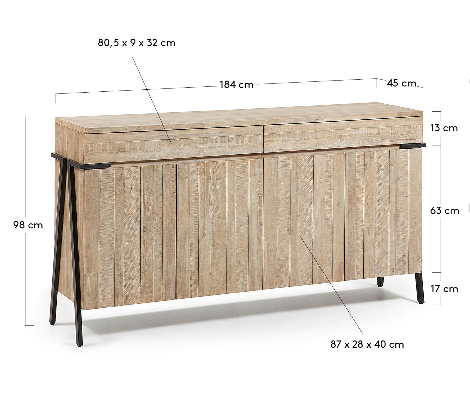 Kave Home Sideboard THINH 184 x 98 cm Akazie Massivholz braun schwarz