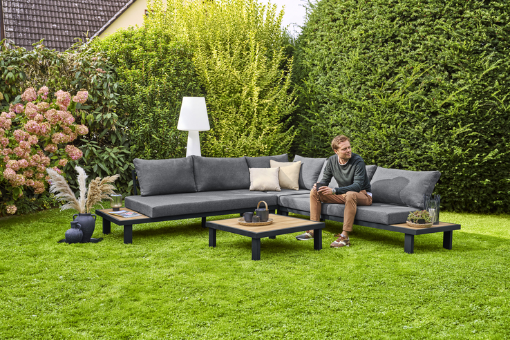 Garden FLAIR Living Gartenlounge ROMA 4-teilig schwarz /Teak /grau