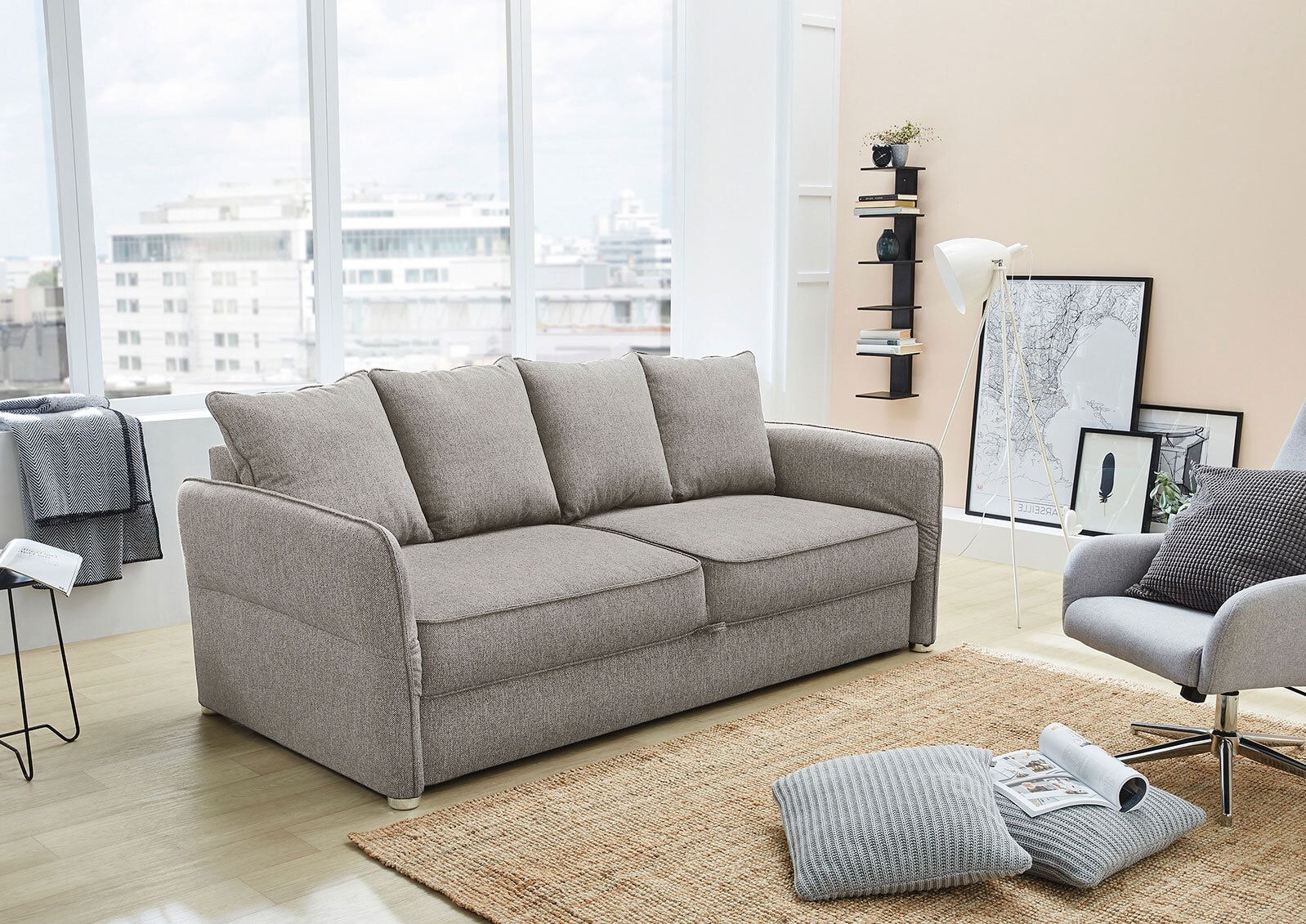 Schlafsofa LENNY 215 cm Stoffbezug beige