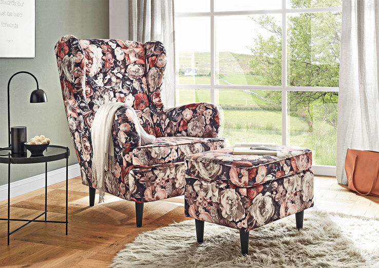 Sessel CHARLEEN Blumenmuster braun /rot