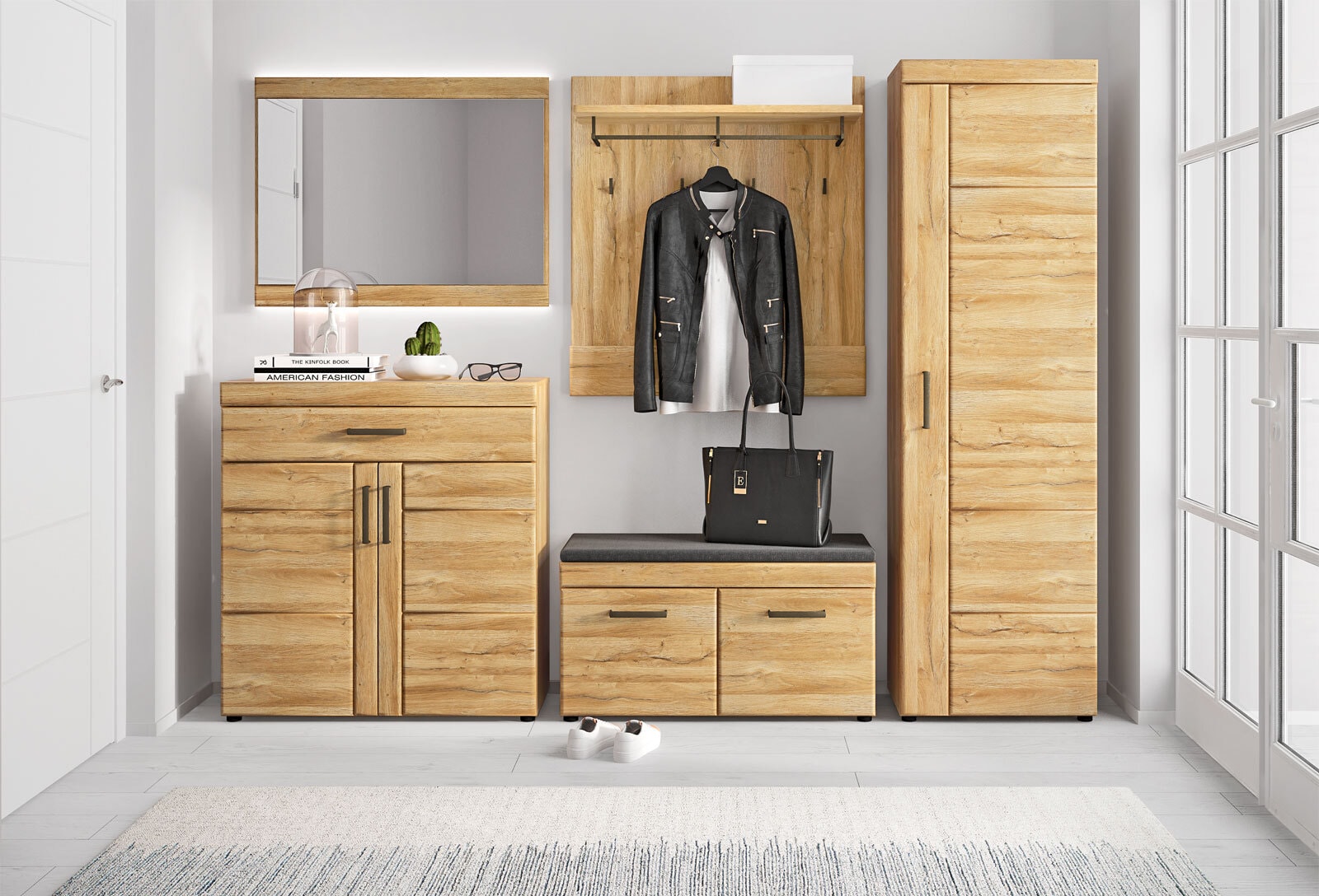 Garderobenschrank CORTINA 58 x 195 cm Eiche braun