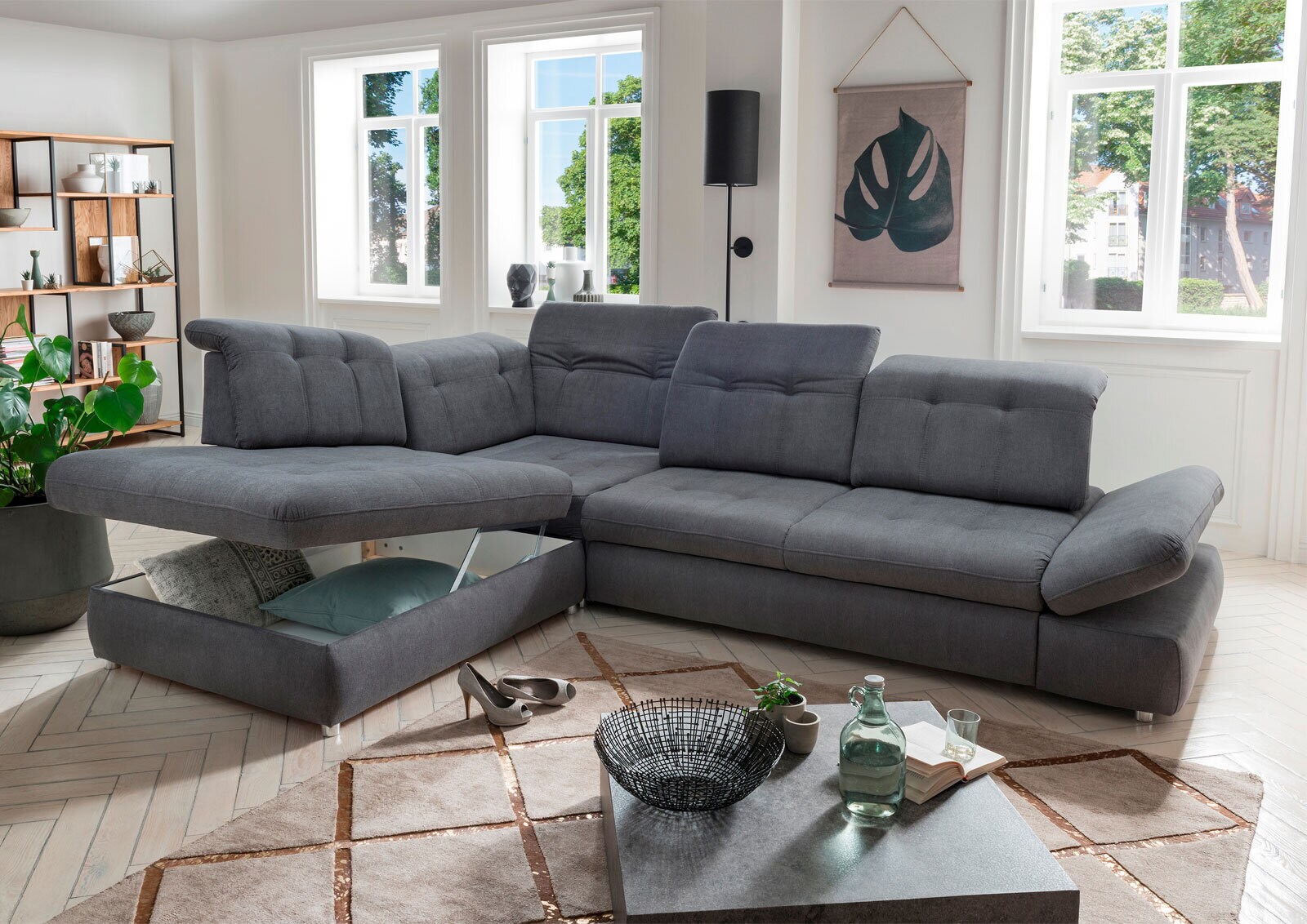 Ecksofa JUNA 229 x 296 cm aschgrau