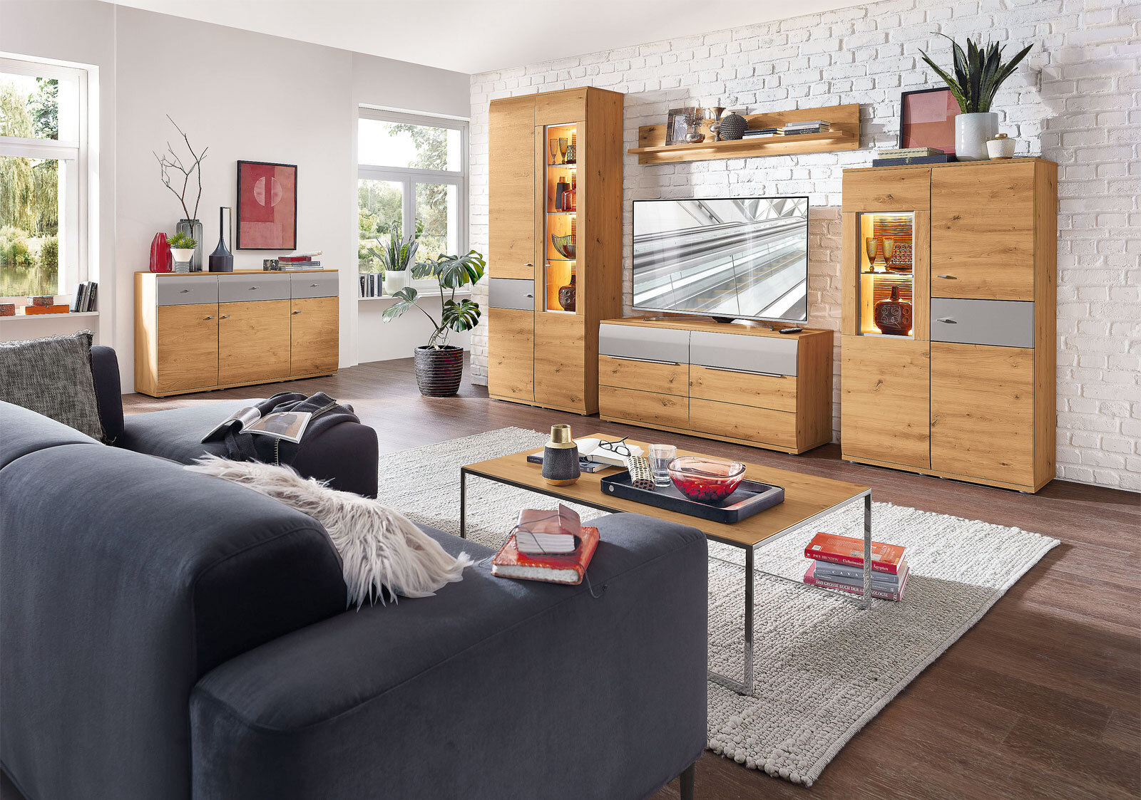 vito Sideboard SAMBA 150 x 90 cm Alteiche/ Grau matt