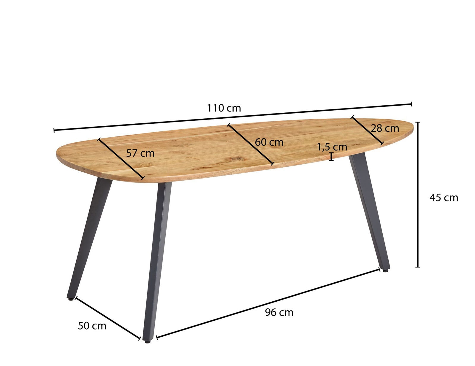 CASAVANTI Couchtisch 110 x 60 cm Anthrazit/ Akazie massiv