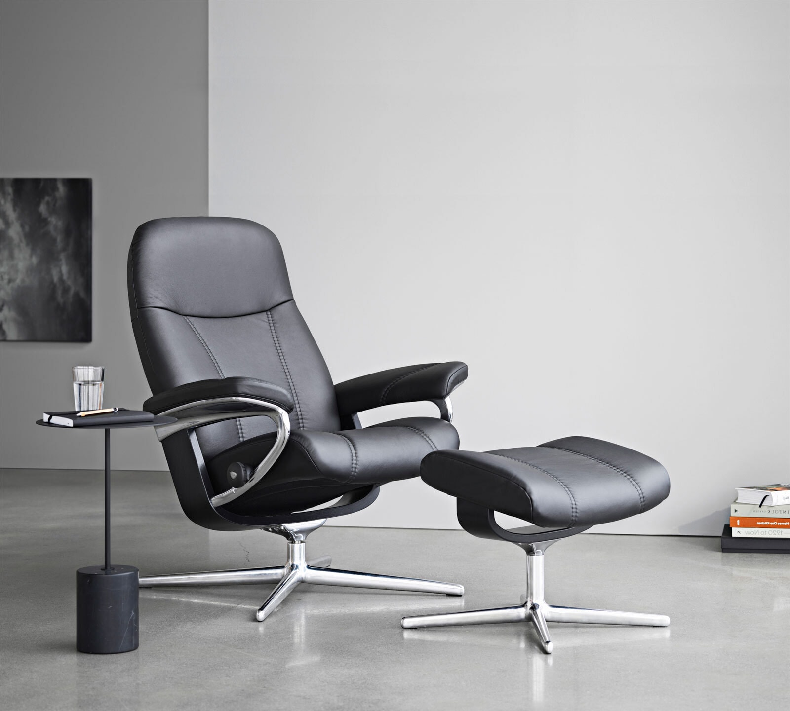 Stressless Sessel mit Hocker CONSUL M PALOMA 2-teilig Lederbezug schwarz