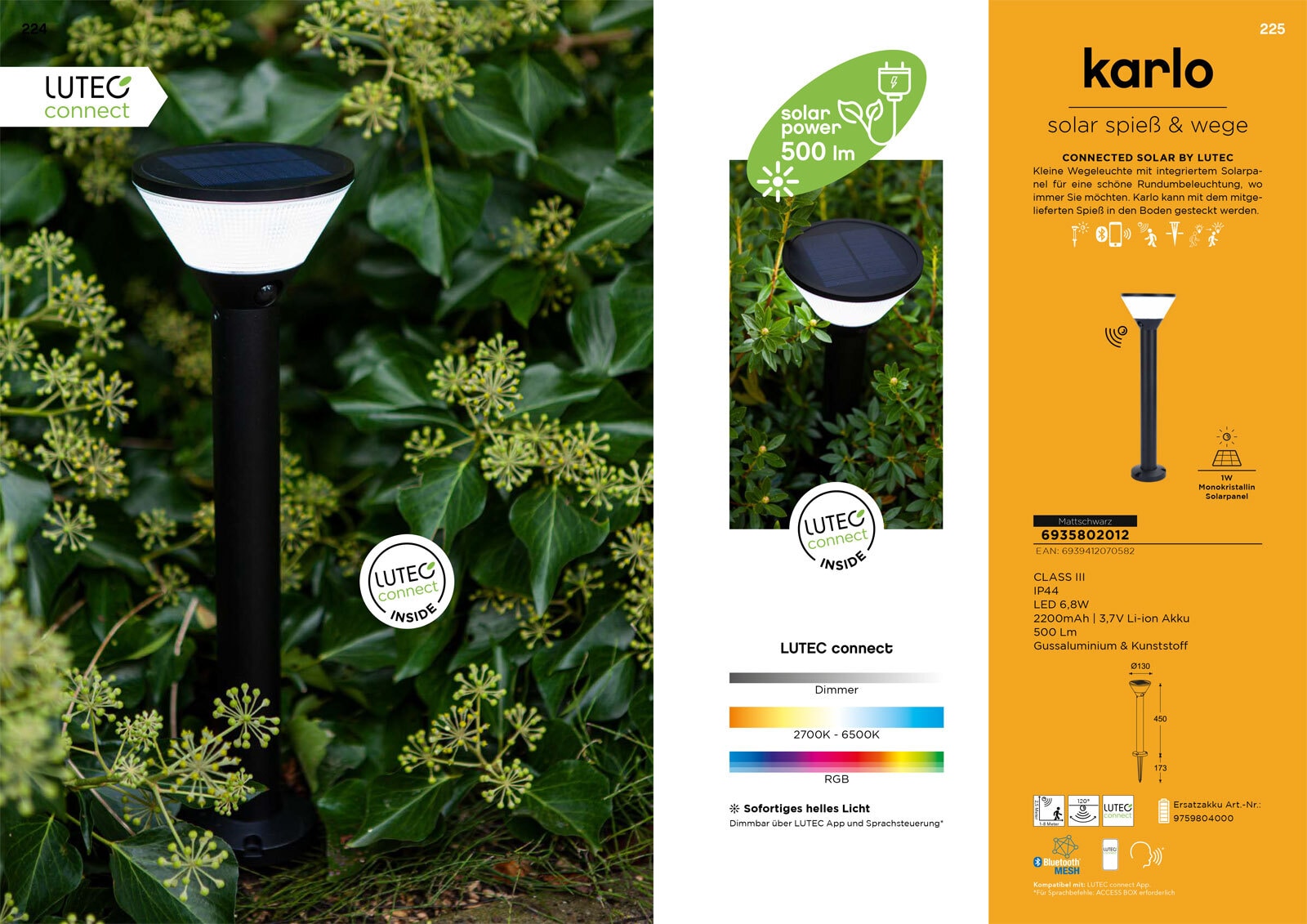 ECO-LIGHT LED Solar Wegeleuchte KARLO 45 cm schwarz