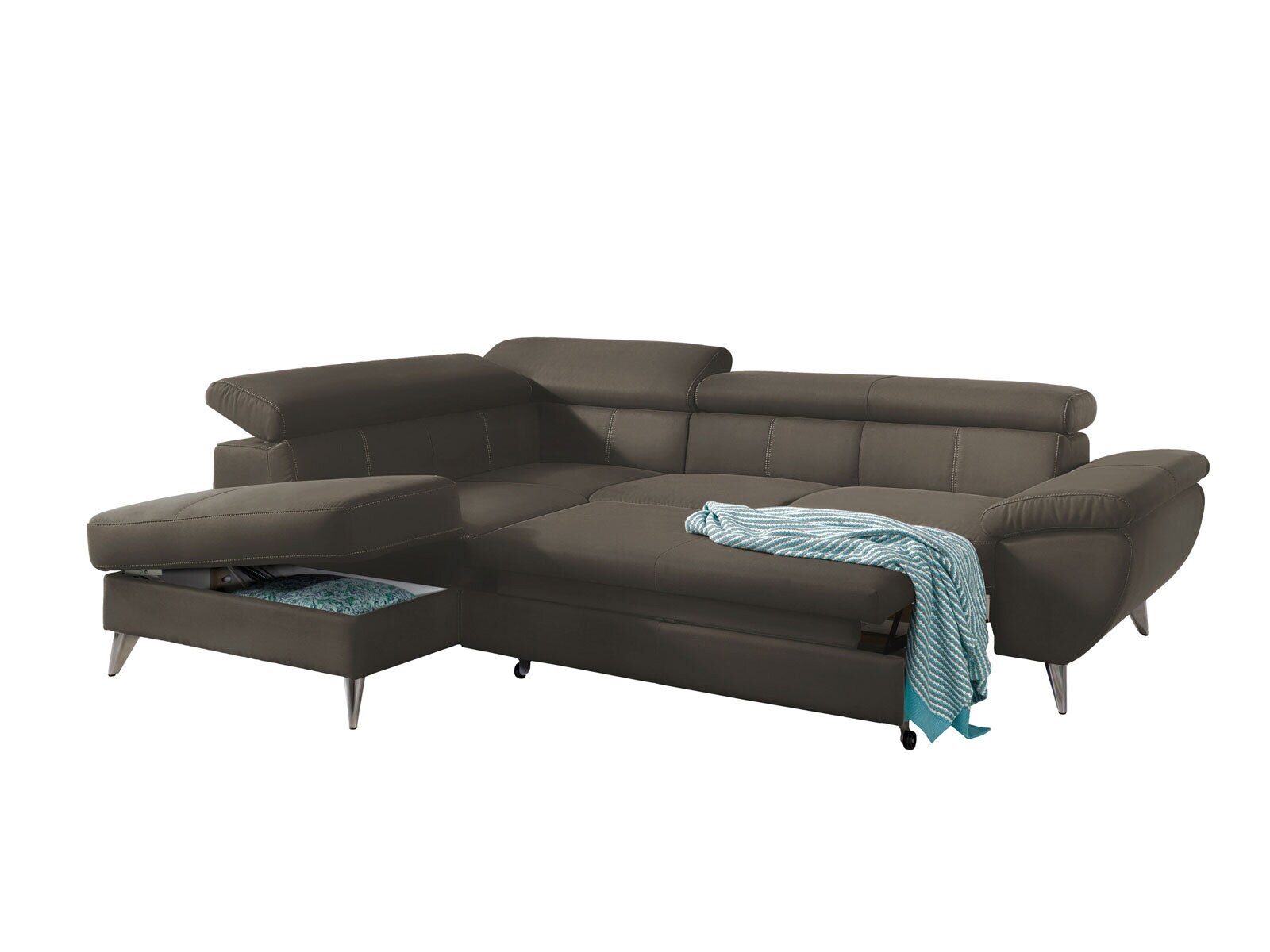 Ecksofa HOBART 207 x 260 cm mit Schlaffunktion rechts Lederbezug fangobraun