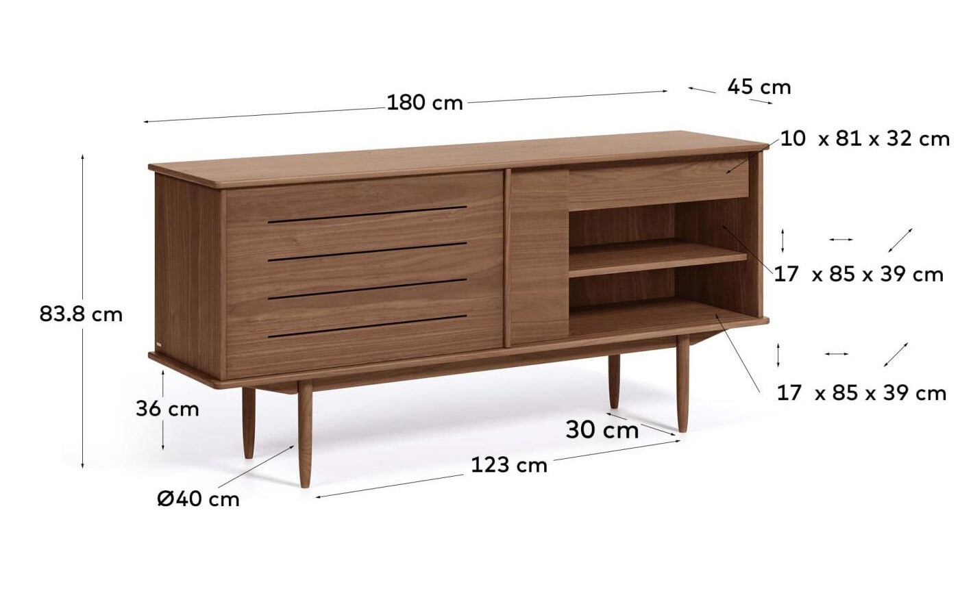 Kave Home Sideboard CAROLIN 180 x 83,8 cm Walnuss