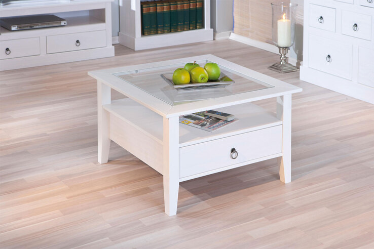 Couchtisch HENRY 75x45x75 cm Massivholz Kiefer weiß