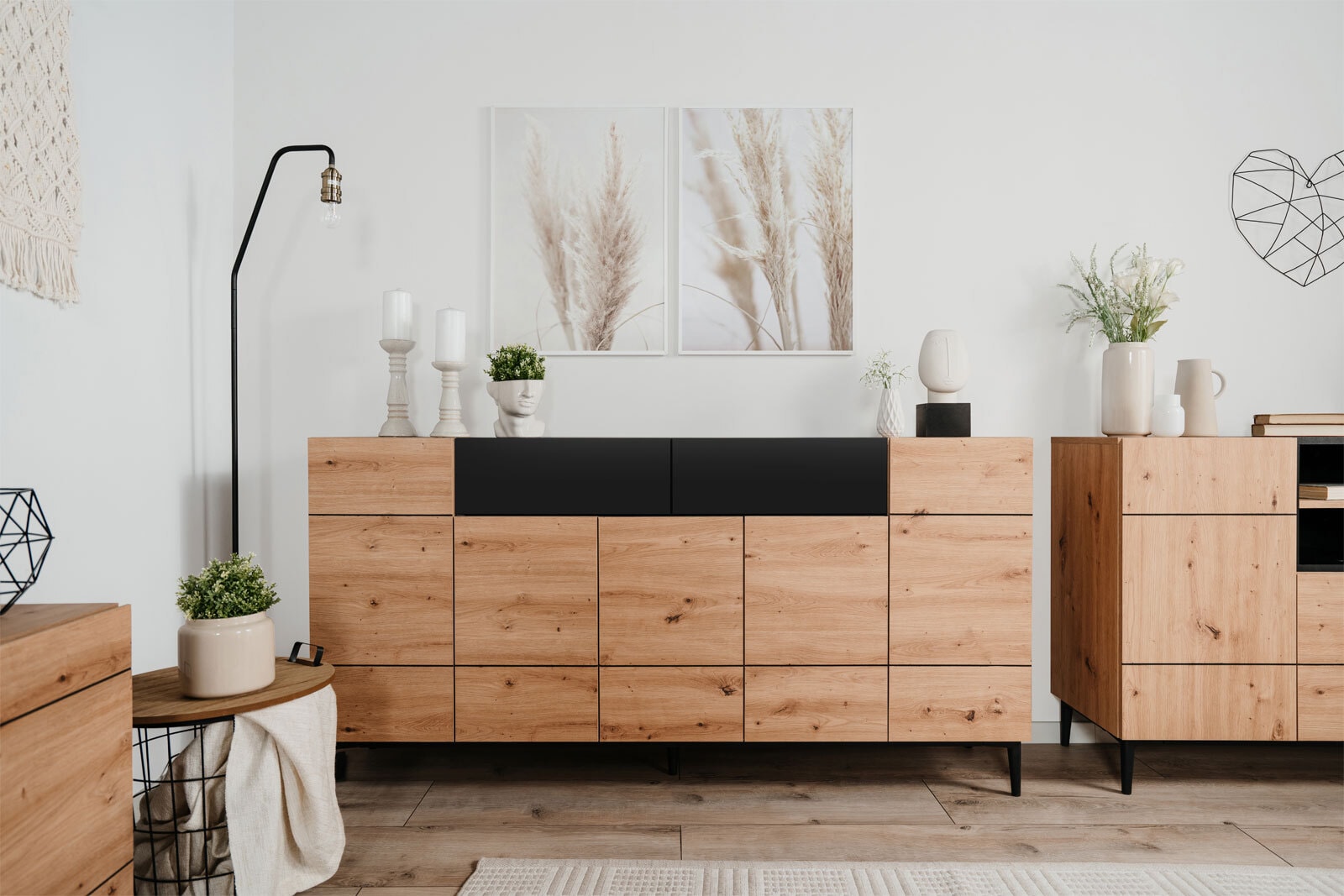 Sideboard NOLA 180 x 90 cm Artisan Oak-Dekor/schwarz