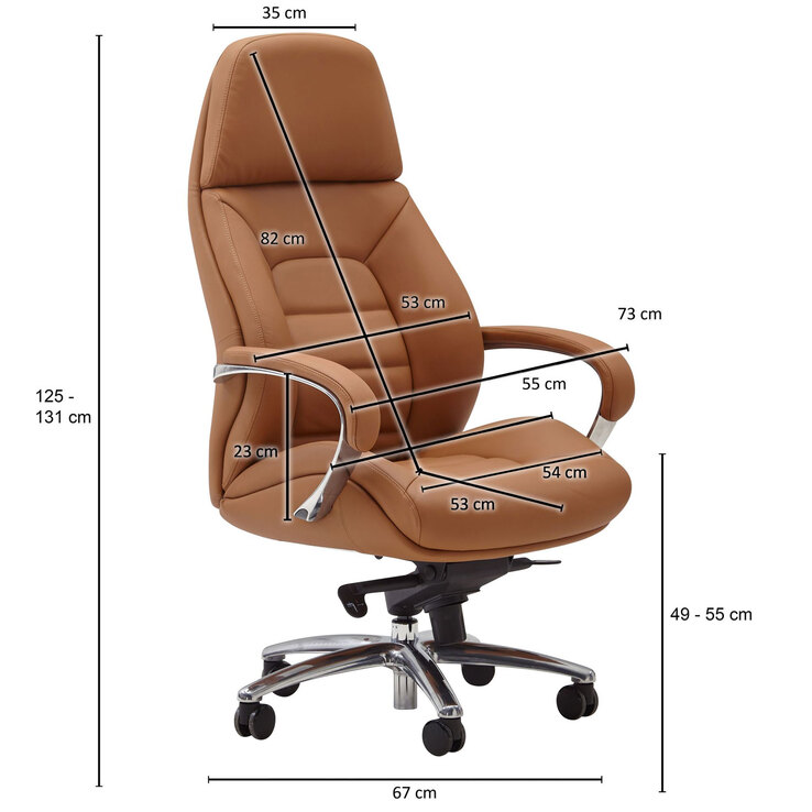 Chefsessel mit Armlehnen Silberfarbig/ Caramel Leder