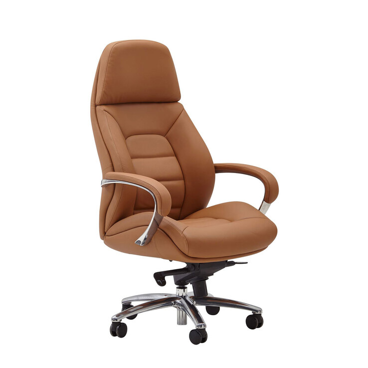 Chefsessel mit Armlehnen Silberfarbig/ Caramel Leder