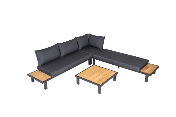 Garden FLAIR Living Gartenlounge ROMA 4-teilig schwarz /Teak /grau