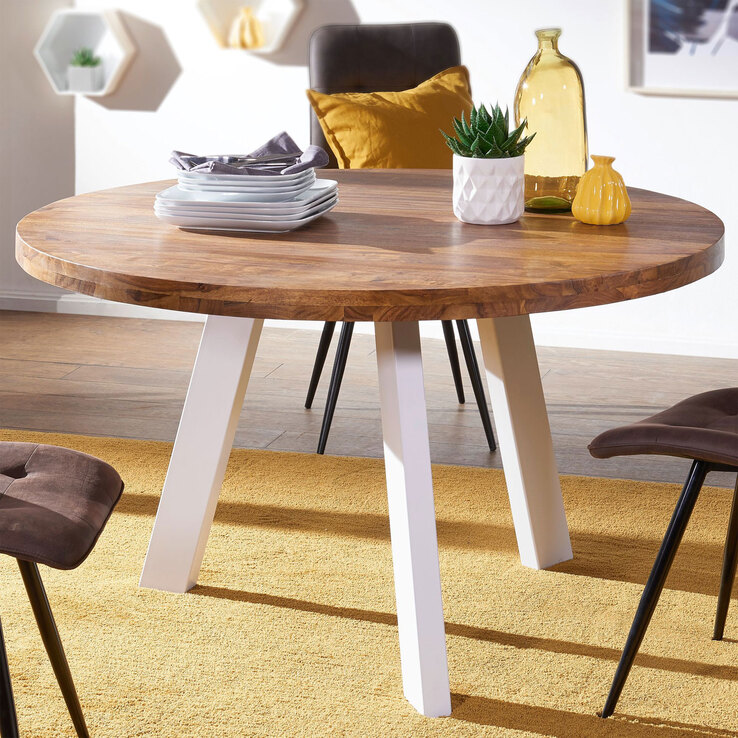 Esstisch 130 cm braun/ weiß
