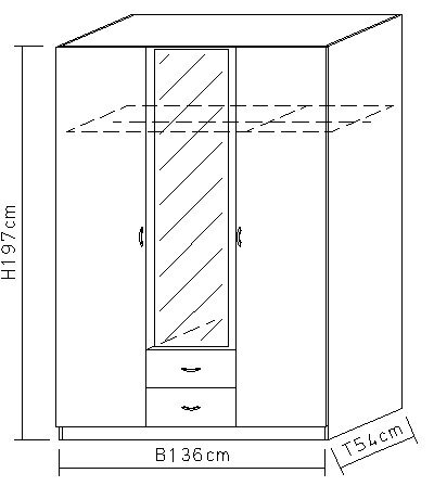 Kleiderschrank C.A.P.A mit Spiegel 136 x 197 x 54 cm Nachbildung Eiche-Sonoma