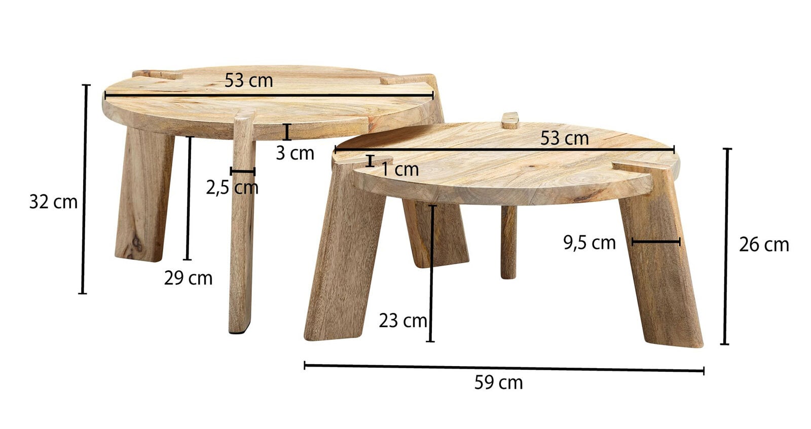 Couchtisch rund 2er Set Mango massiv