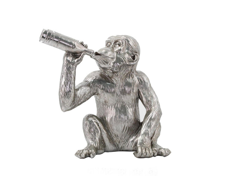 Dekofigur Affe DRINKING 19 cm silberfarbig