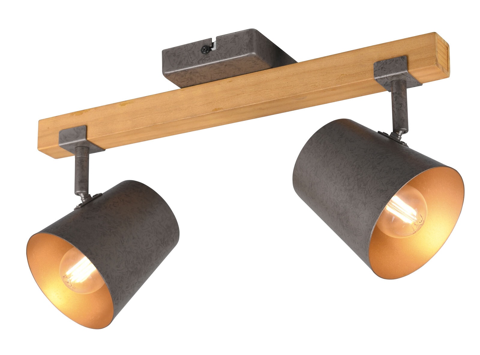 TRIO Retrofit Deckenlampe BELL 2 Spots Holz /nickelfarbig antik