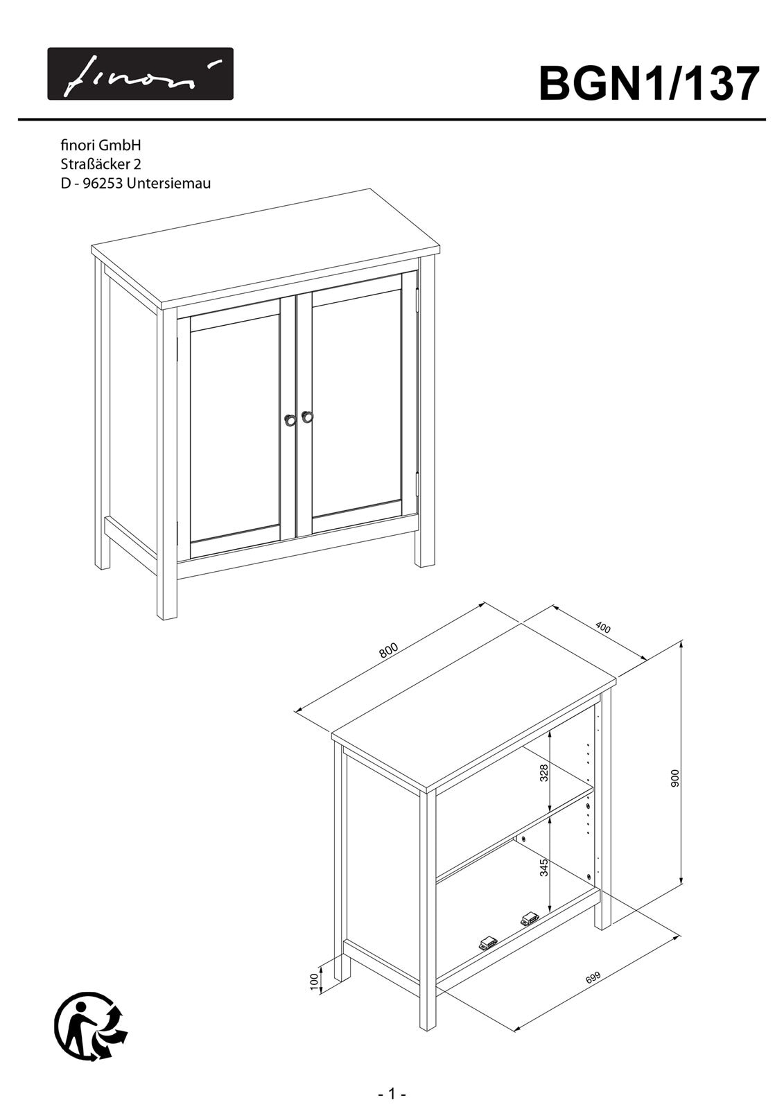 Kommode BERGEN 80 x 90 cm weiß/ Artisan Oak